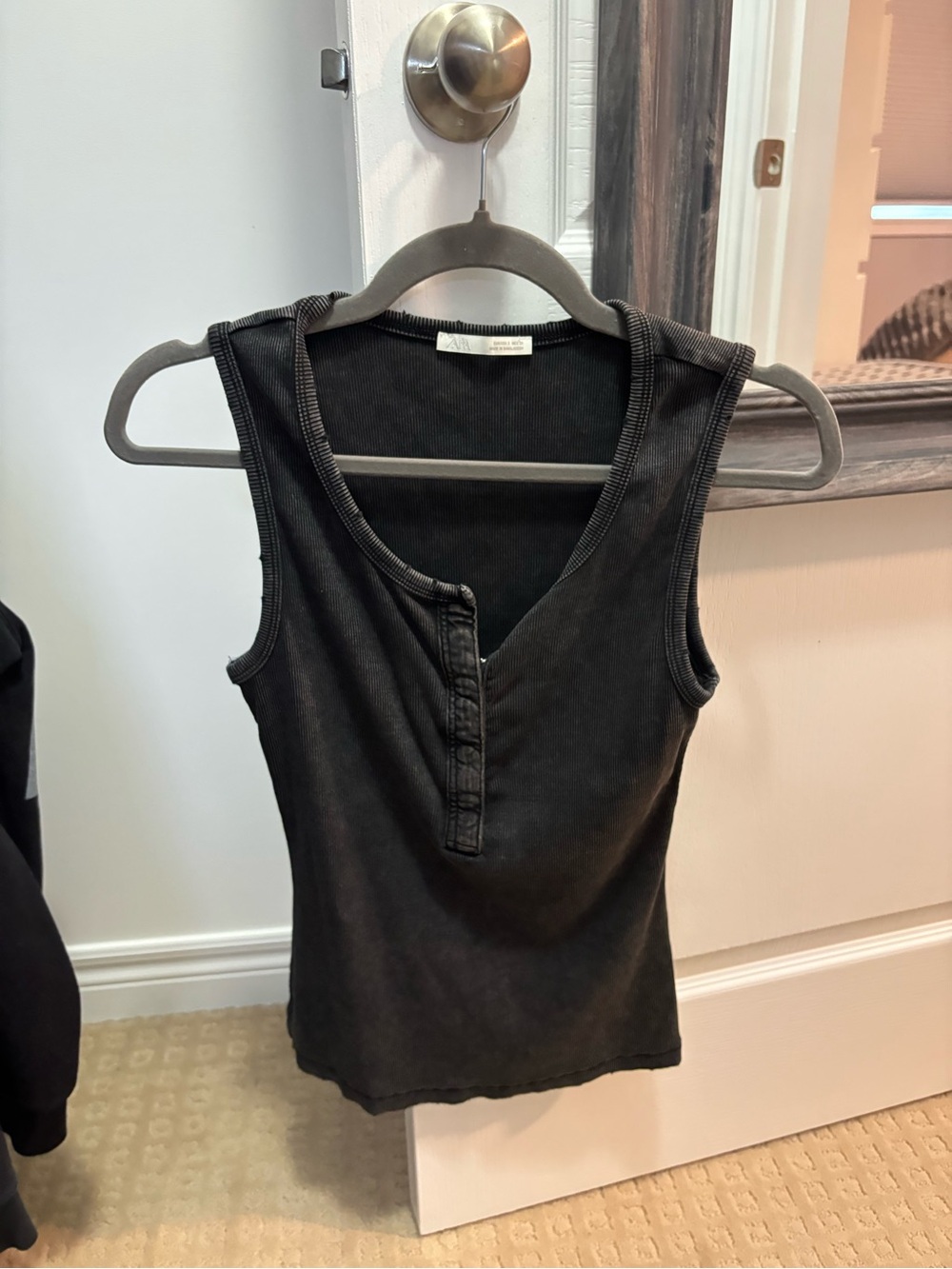 Zara Black Sleeveless Henley Ribbed Tank